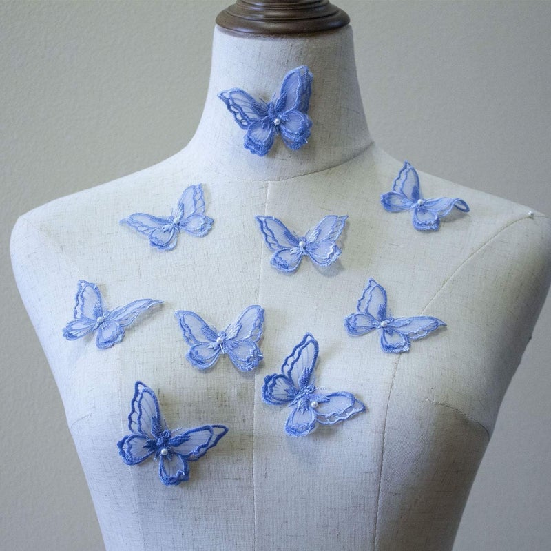 PandD 10PCS Double Layers Butterfly Patches Butterfly Lace Applique Organza Embroidery Sewing for Craft Projects (Pale Blue) - Image 2
